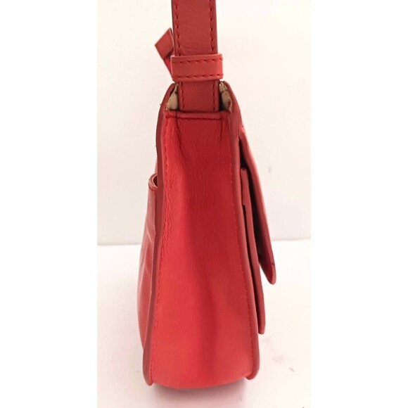 Lucky Brand Dk Orange Pebbled Leather Flap Front Shoulder Bag Adj Strap Zip Top - Picture 6 of 12